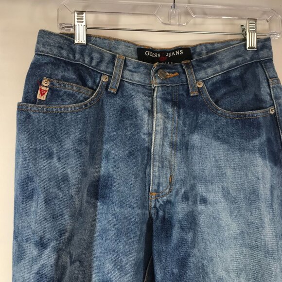 GUESS- WOMEN'S 29 - BLUE DENIM BOOTLEG JEANS TIE DYE BLEACHED - Picture 4 of 8